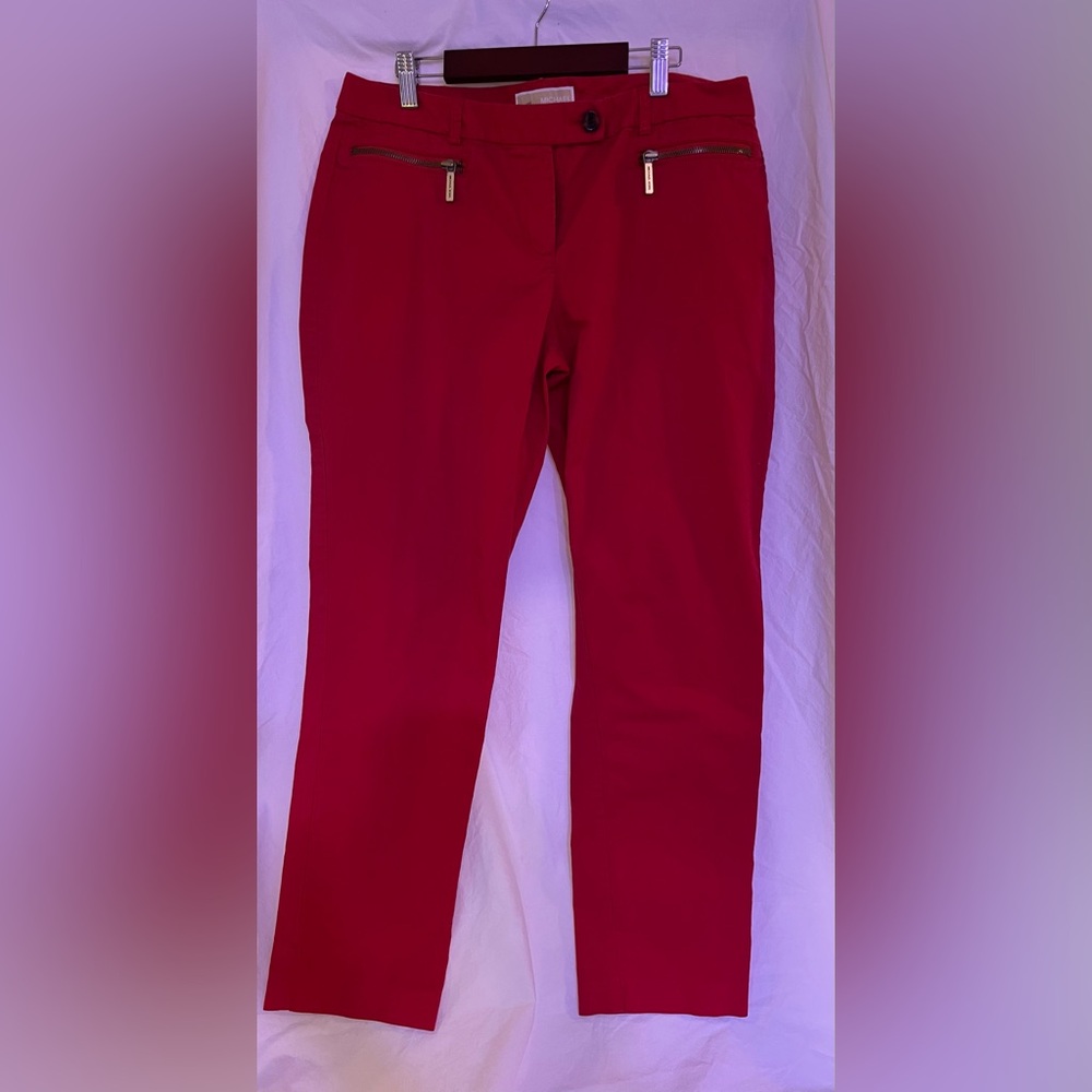 Michael Kors Red Capris with Zipper Accents